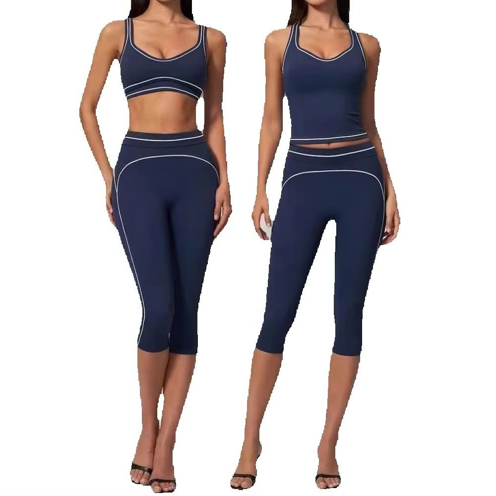 Pilates Yoga Class - Women Contrast Stitch Racerback 2 Piece