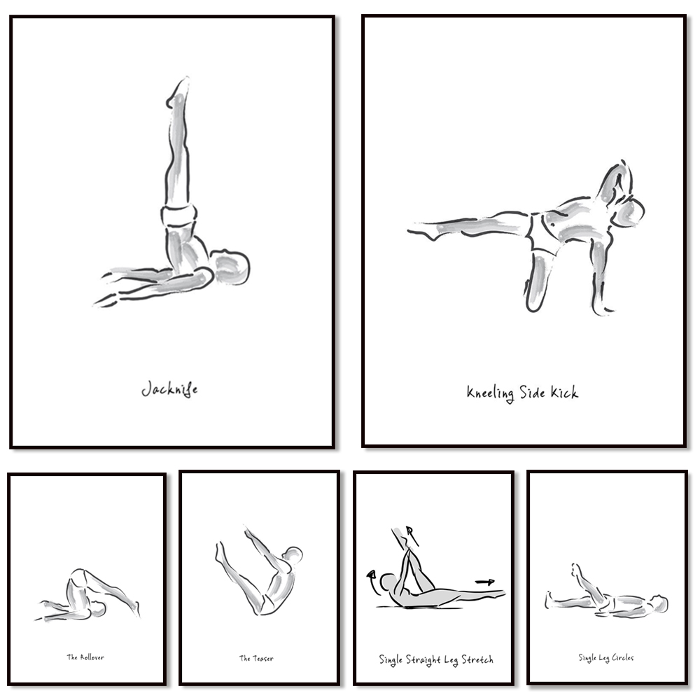 Pilates Yoga Gifts - Pilates exercise black and white infographics,